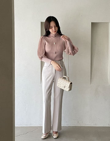 Ronia Frill Polar Pleated Puff Blouse Knit